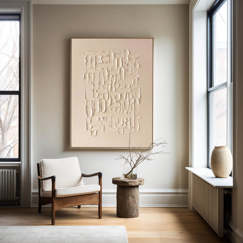 Modern Beige Abstract Canvas Wall Art  Minimalist Painting Thick Plaster Texture Painting