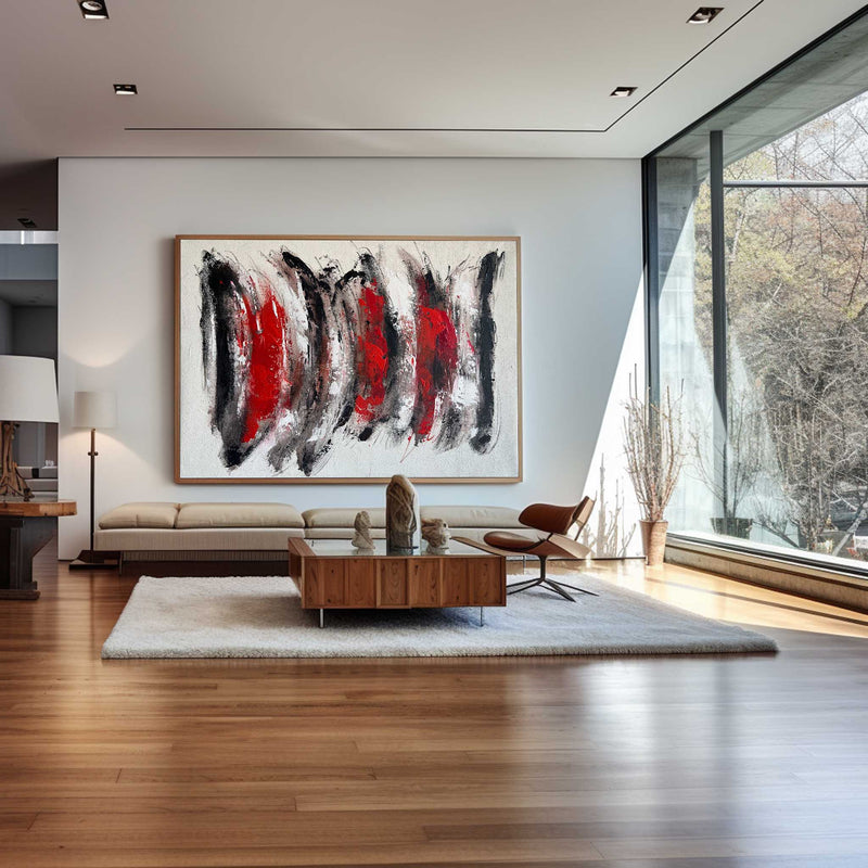 Black And Red Abstract Art Large Modern Interior Canvas Art Long Horizontal Wall Art For Home Decor