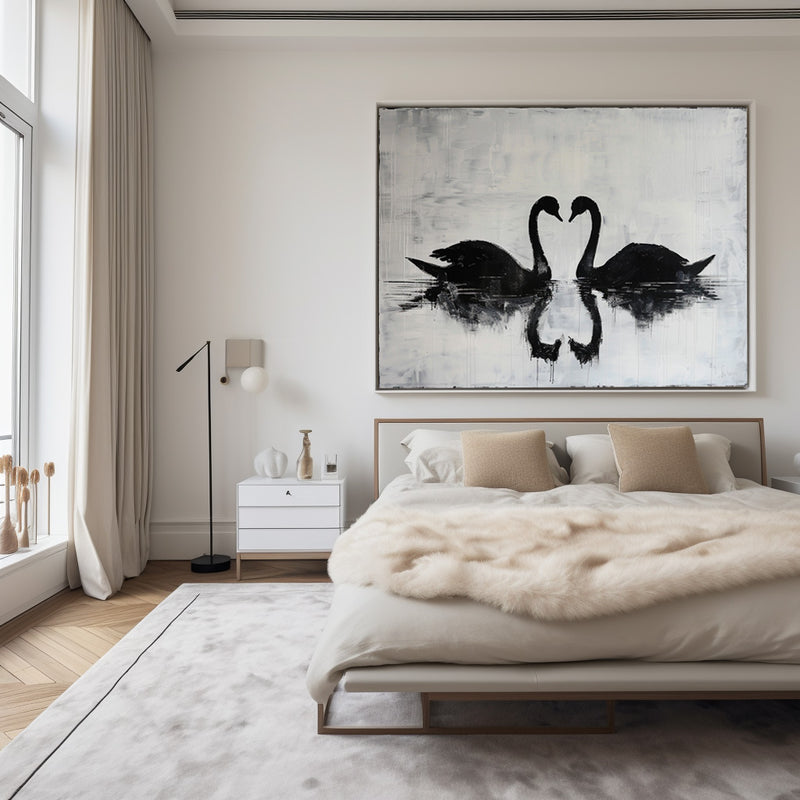 Black Swan Painting Modern Abstract Wall Art Large Canvas Art Minimalist Plaster Art For Sale