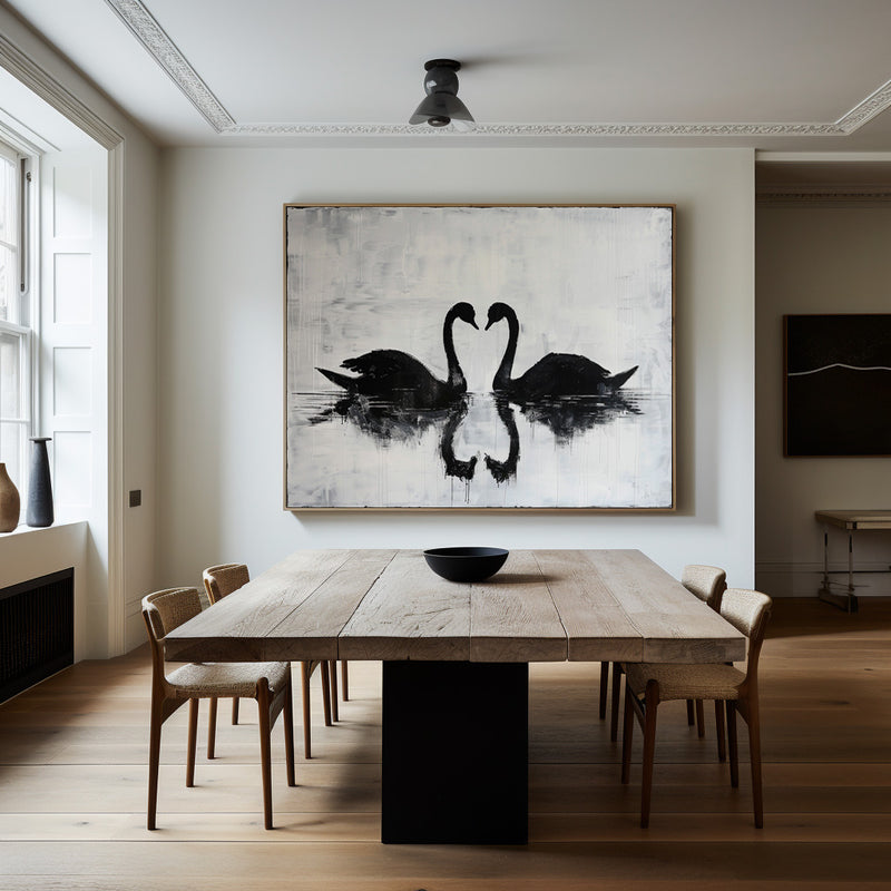 Black Swan Painting Modern Abstract Wall Art Large Canvas Art Minimalist Plaster Art For Sale