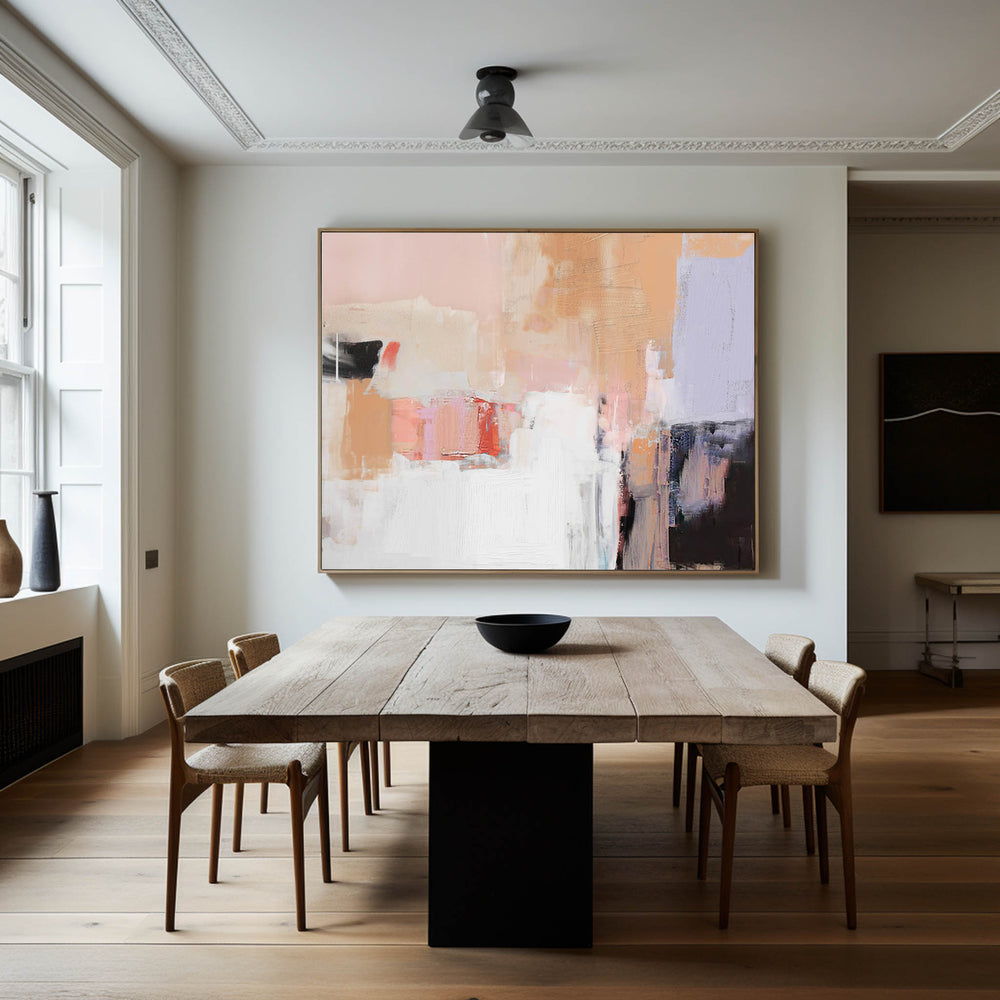 Pink And White Wall Art Huge Contemporary Abstract Painting For Living Room