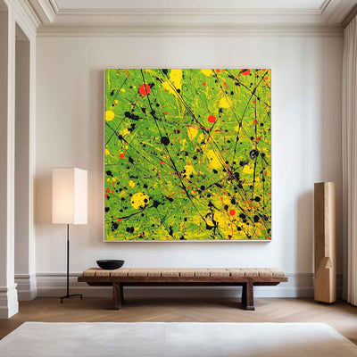 Large Green Canvas Wall Art Green Bold Textured Painting Jackson Pollock Art Painting For Livingroom