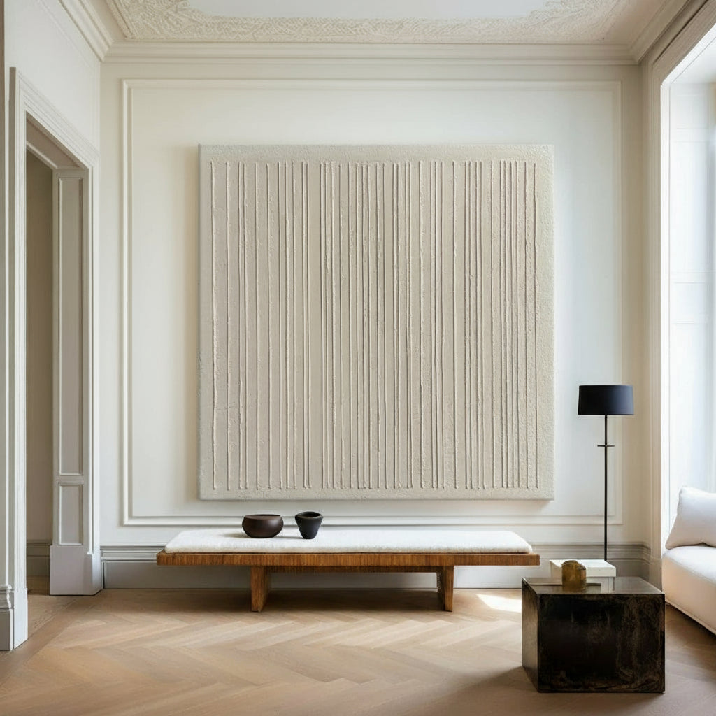 Wabi-sabi Beige Wall Art Beige Textured Painting Large Minimalist Plaster Wall Art For Livingroom