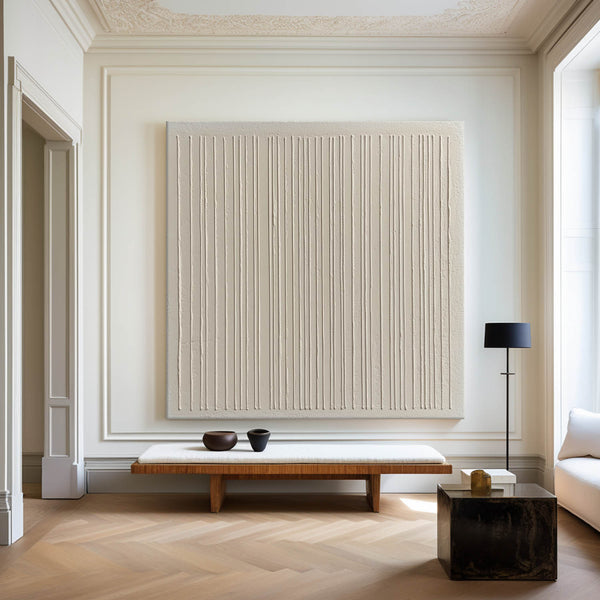 Wabi-sabi Beige Wall Art Beige Textured Painting Large Minimalist Plaster Wall Art For Livingroom