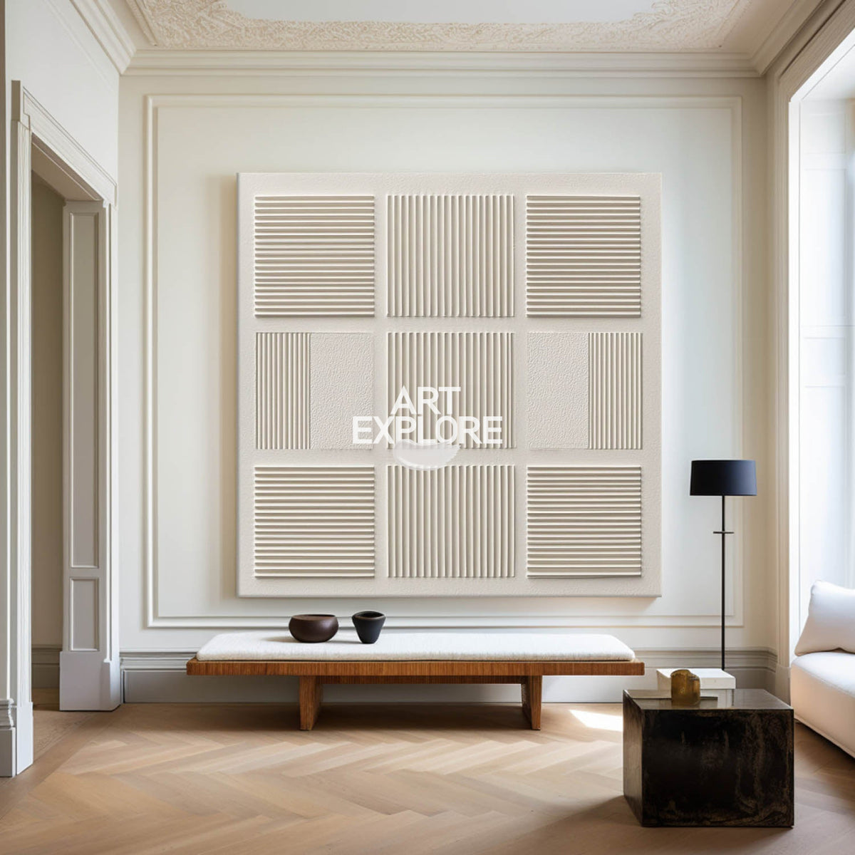 Large Beige Canvas Art Textured Wall Art Wabi-sabi Minimalist Plaster Wall Art For Livingroom