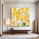 Large Yellow Textured Art Painting Plaster Painting Bauhaus Painting Square Textured Canvas Art