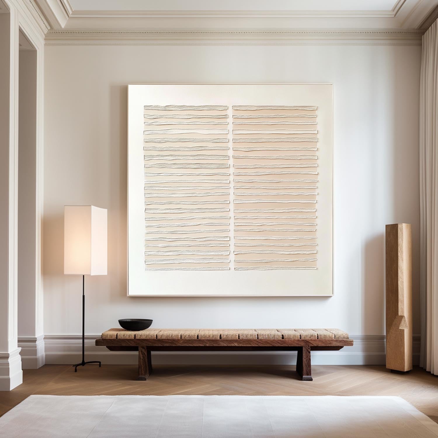 Wabi-sabi Beige Rich Textured Plaster Beige Wall Art Large Minimalist Painting For Livingroom