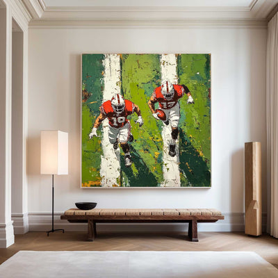 Football Game Texture Painting Green Textured Fine Art for Football Lovers Sport Painting For Sale