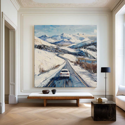 Large Snow Highway Wall Painting Snow Canvas Wall Art Rich Texture Winter Wall Art For Livingroom