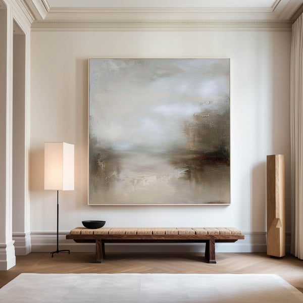 Beige Abstract Painting Landscape Abstract Art On Canvas Modern Earth Tone Painting For Sale 