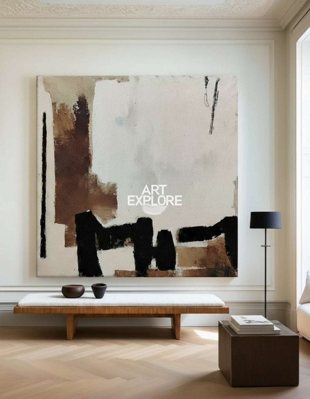 Black And Brown Minimalist Painting Oversized Painting Canvas Minimalist Painting For Home Decor