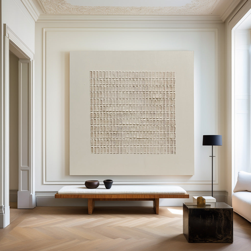 3D Minimalist Modern Beige Abstract Wall Art Large Canvas Art Wabi-sabi Minimalist Plaster Art For Sale