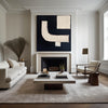 Modern Abstract Minimalist Black and White Canvas Wall Art, Japanese Minimalist Painting For Sale