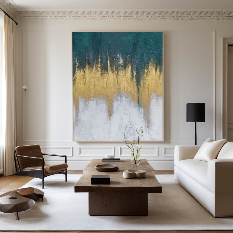 Abstract Blue And Gold Canvas Painting Large Original Acrylic Abstract Canvas Art Modern Abstract Painting 