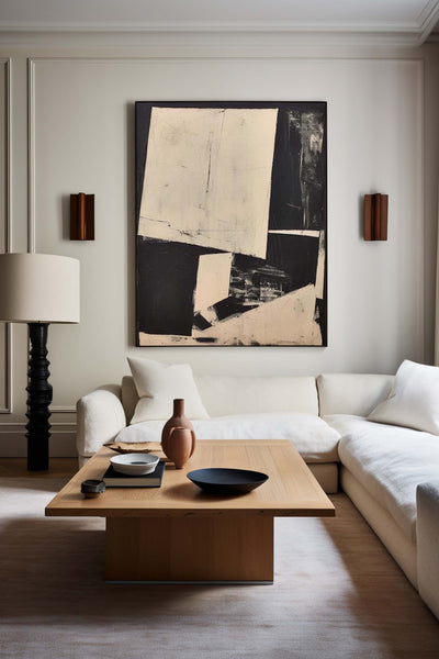 Modern Black And Beige Abstract Canvas Wall Art Earth Tone Minimalist Art Minimalist Painting 