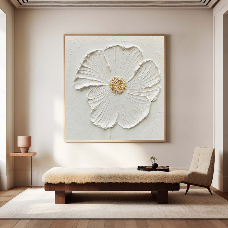 3D White Flower Abstract Painting Minimalist Abstract Art On Canvas Modern Flower Painting Painting For livingroom