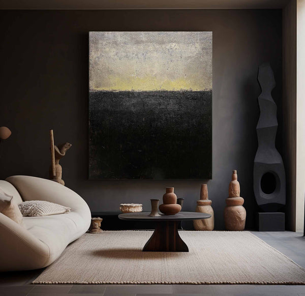 Black And Gold Minimalist Acrylic Painting On Canvas Extra Large Minimal Canvas Art Abstract Minimalist Modern Wall Art