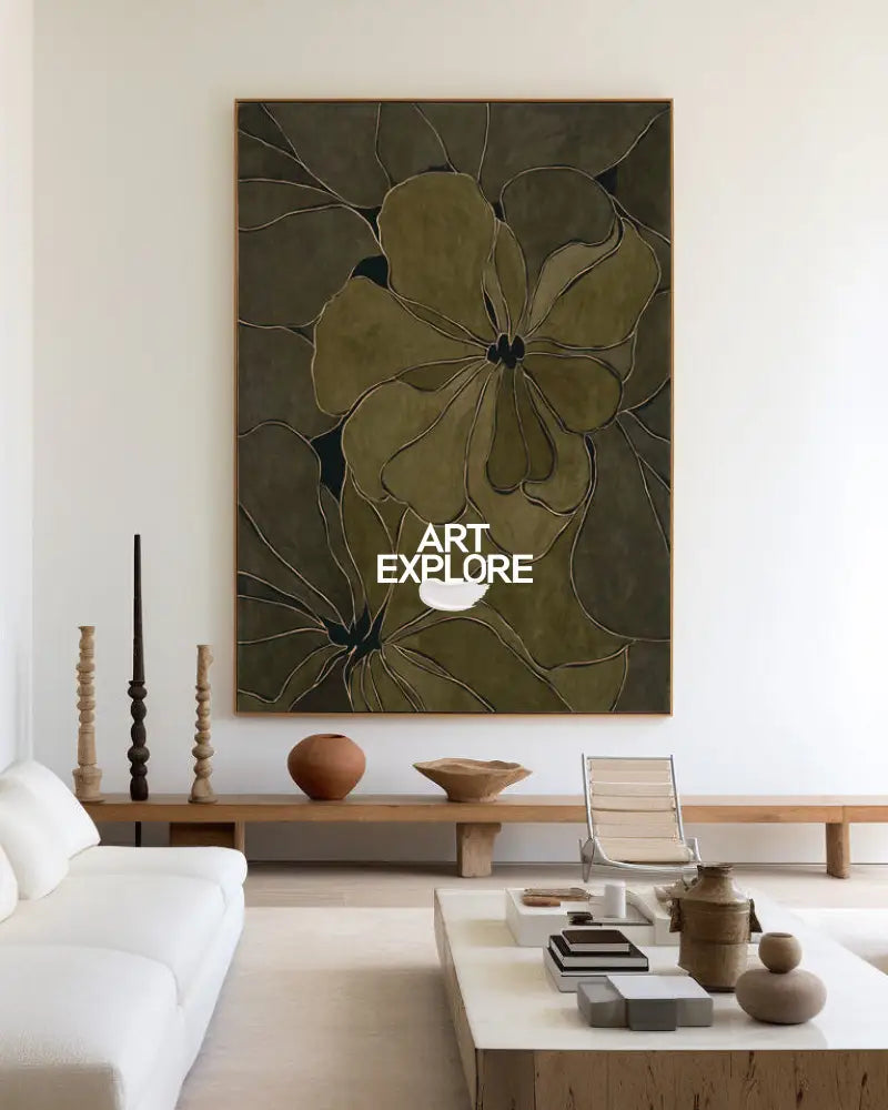 Modern Dark Green Floral Wall Art for Living Room & Hotel | ArtExplore