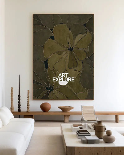 Modern Dark Green Floral Wall Art for Living Room & Hotel | ArtExplore