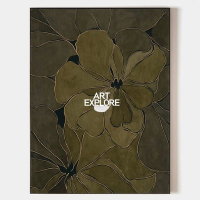 Elegant Hand-Painted Floral Wabi-Sabi Art, Modern Green Canvas Wall Art | ArtExplore