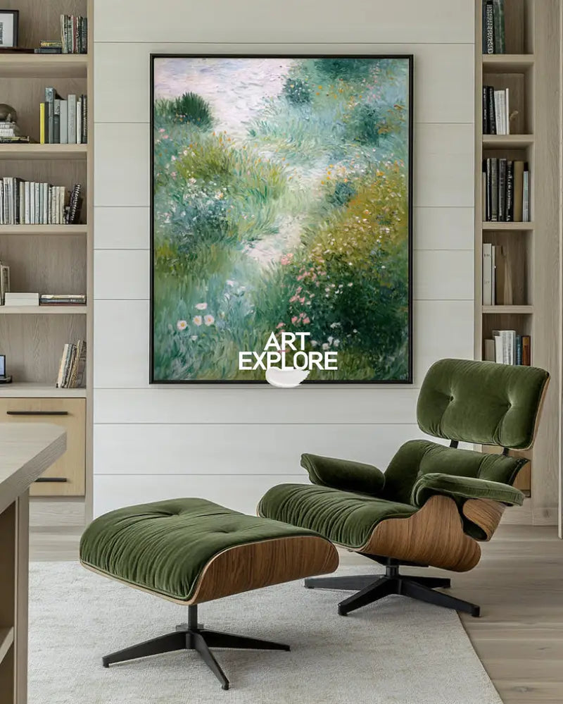 Green Landscape Handmade Painting | Minimalist Vertical Wall Art | ArtExplore