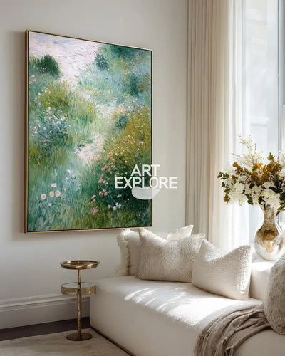 Calm Garden Scenery Oil Painting | Handmade Vertical Canvas | ArtExplore