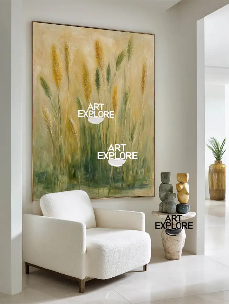 Handmade Vertical Reed Painting | Large Landscape ArtExplore Décor