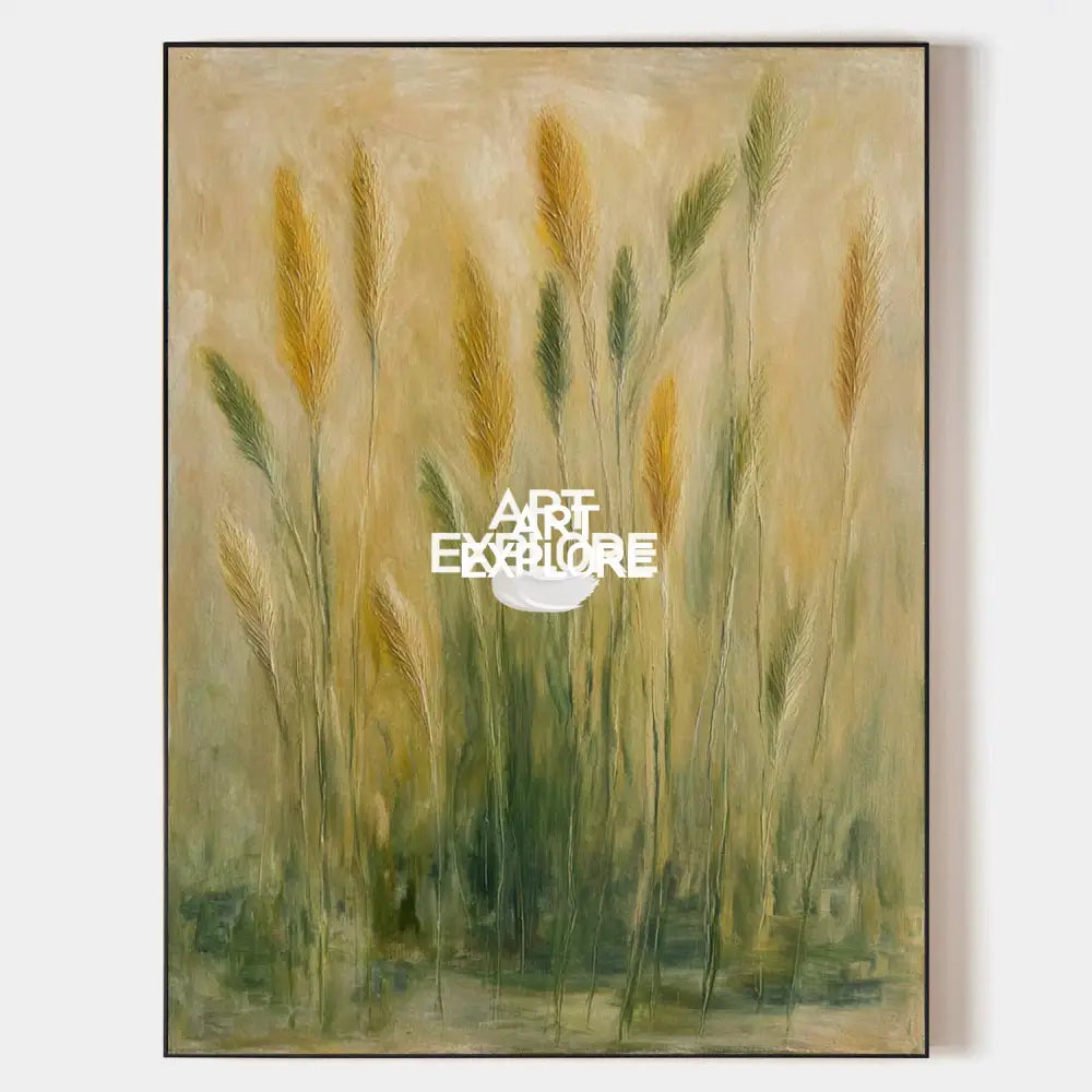 Large Green Reed Wall Art for Modern Homes | ArtExplore Handmade Canvas