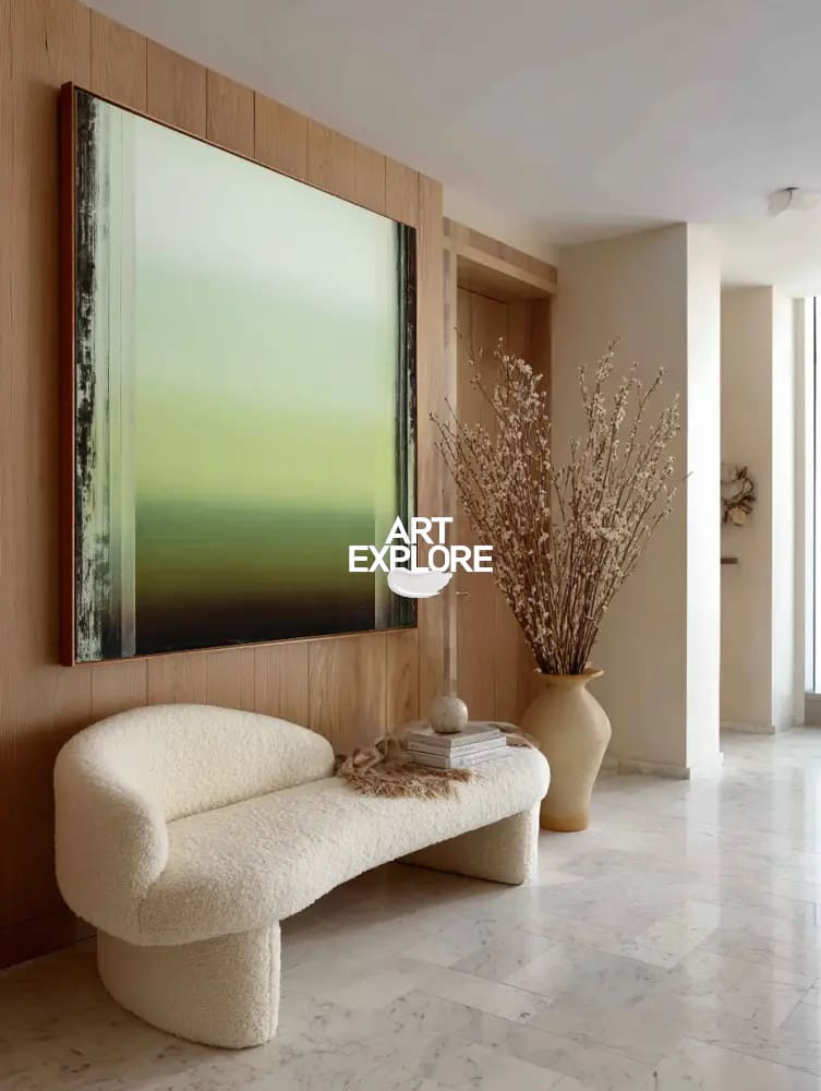 Green Gradient Wabi-Sabi Painting, Handmade Wall Art for Office | ArtExplore