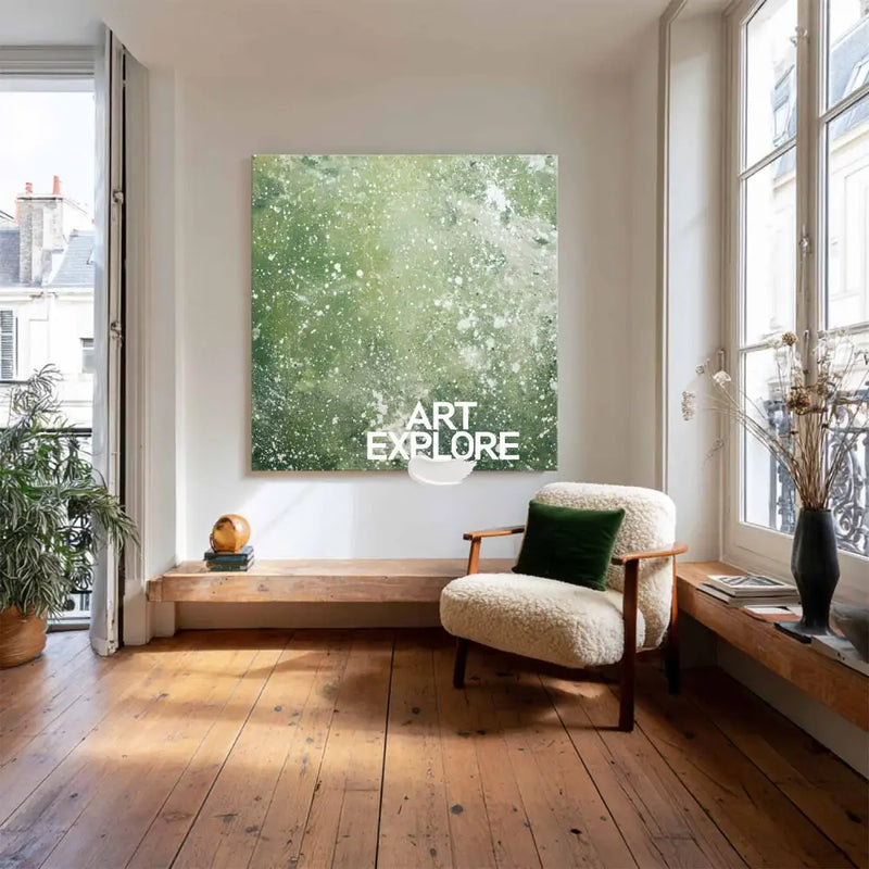 Tranquil Oversized Green Canvas – Handmade Art for Large Space Interiors | ArtExplore