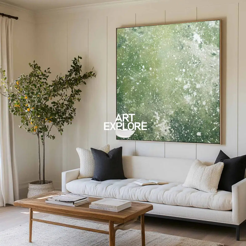 Modern Minimalist Green Painting – Textured Artwork for Dining Room or Hotel Lobby | ArtExplore