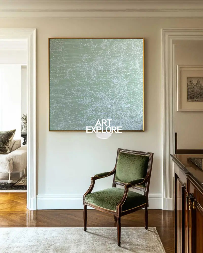 Serene Sage Green Textured Canvas for Hotel or Dining Room | Handmade Oil | ArtExplore