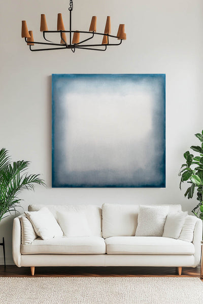 Large Blue Minimalist Oil Painting for Living Room | Modern Wabi-Sabi Art - ArtExplore