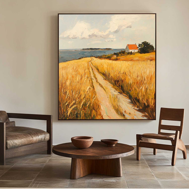 Countryside Wall Art Landscape Wall Art Large Fields View Painting Farmhouse Texture Art Painting 
