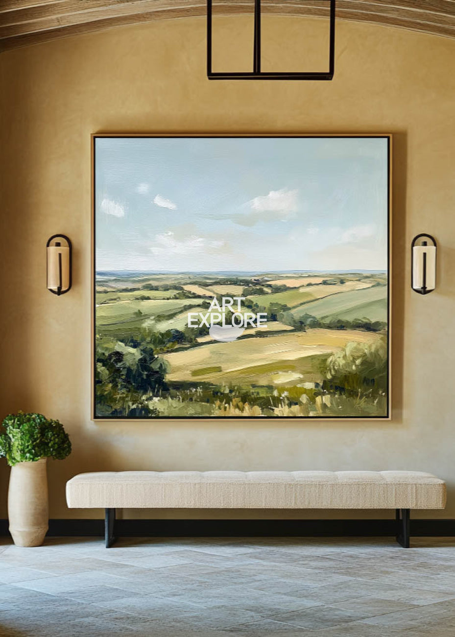 Modern Green Country Painting Field Landscape Texture Wall Painting Texture Livingroom Wall Art