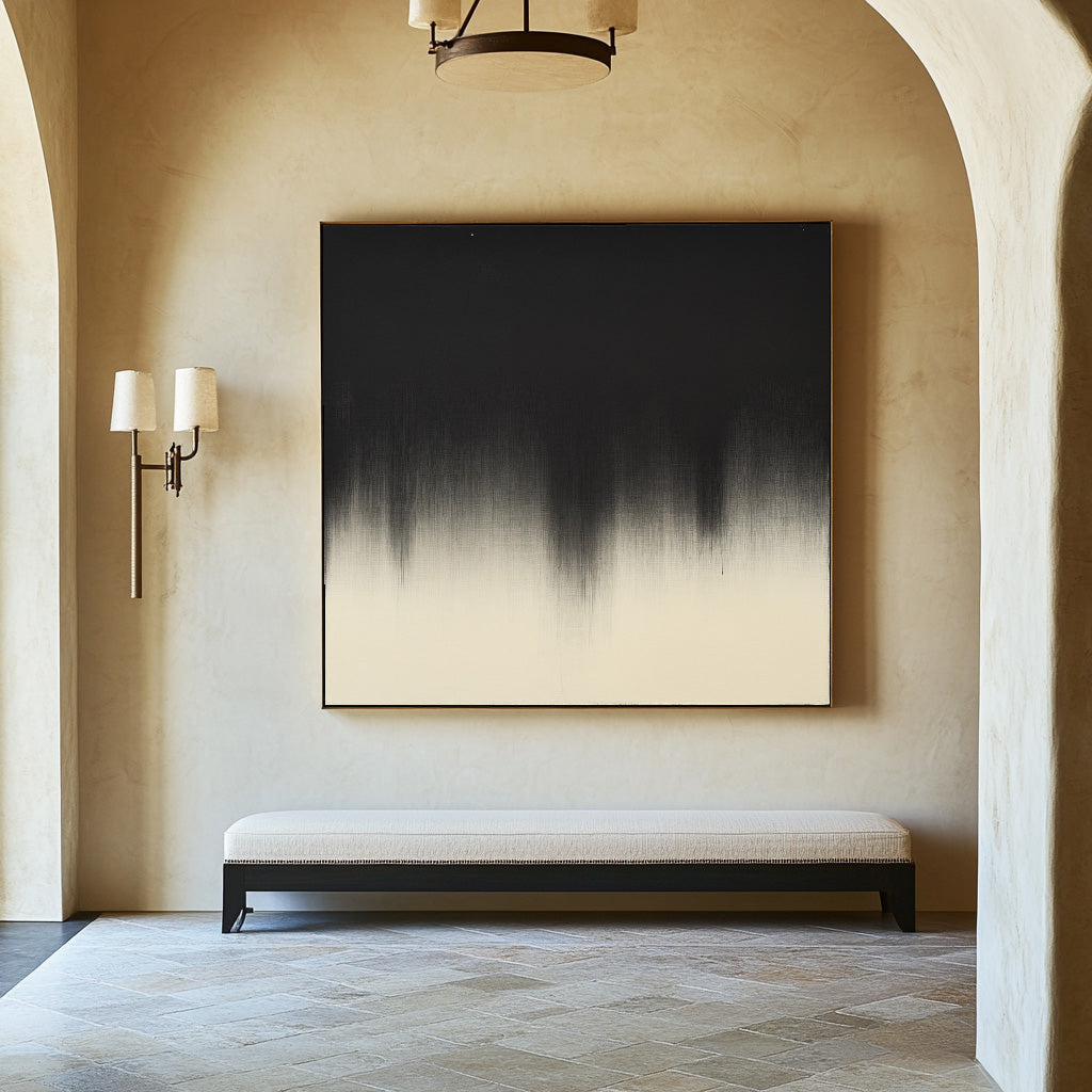 Black And White Oil Paintings Black White Solid Color Painting Minimalist Textured Artwork For Sale