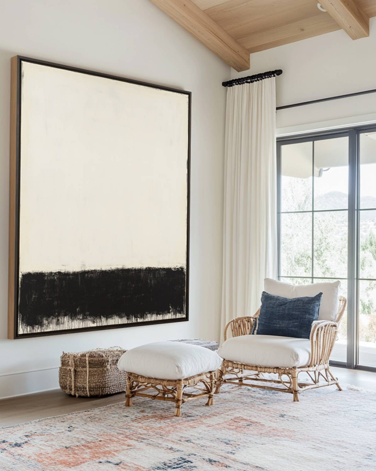 Large Black White Painting Black and White Texture Art Painting Wabi-sabi Canvas Wall Art For Sale