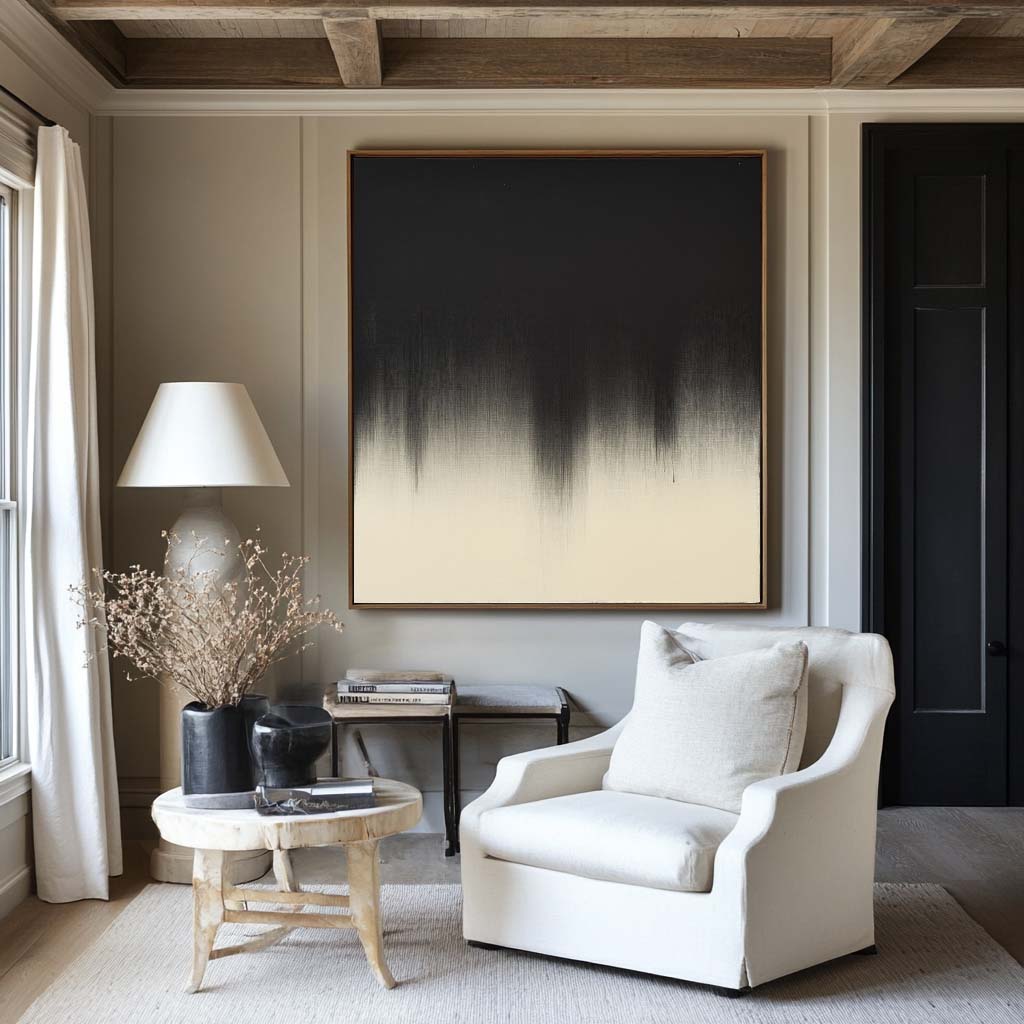 Black And White Oil Paintings Black White Solid Color Painting Minimalist Textured Artwork For Sale