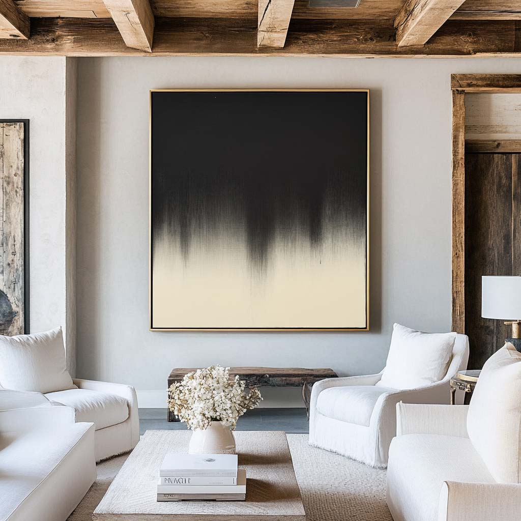 Black And White Oil Paintings Black White Solid Color Painting Minimalist Textured Artwork For Sale