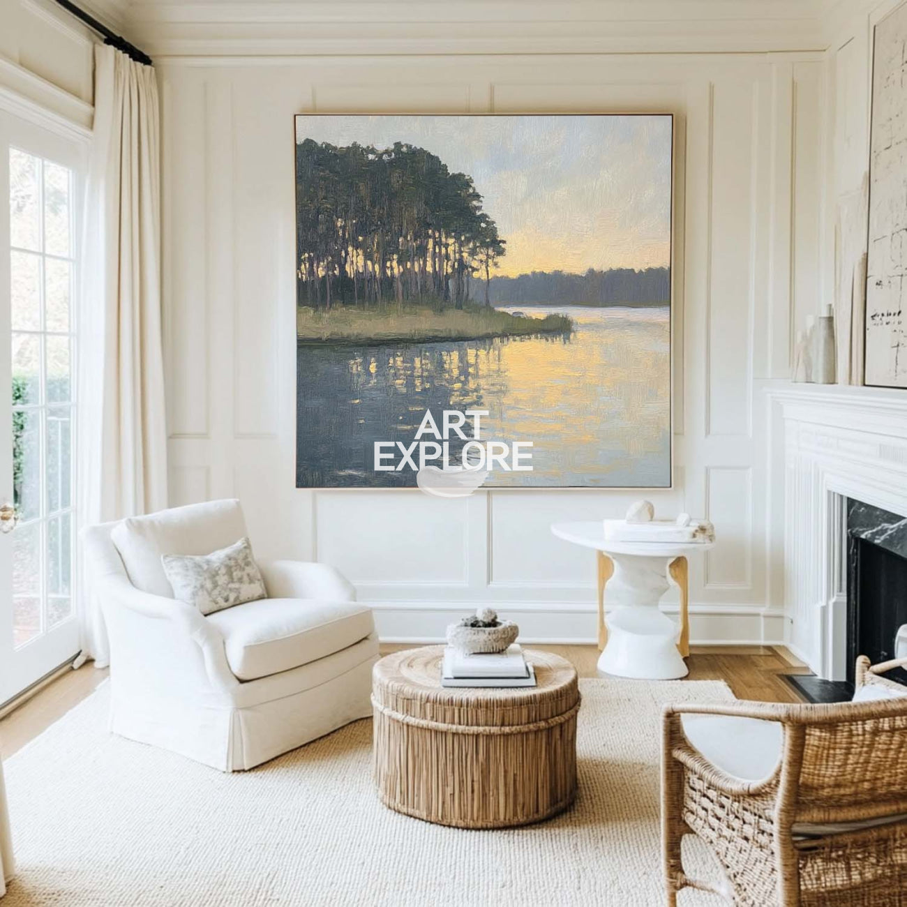 Large Swamp Landscape Oil Painting Lake View Canvas Wall Art Landscape Painting Livingroom Wall Art