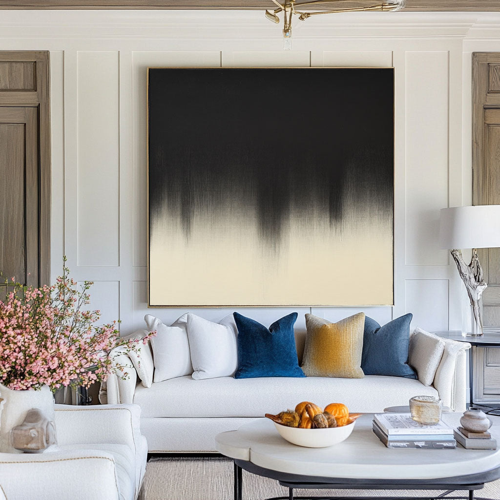 Black And White Oil Paintings Black White Solid Color Painting Minimalist Textured Artwork For Sale