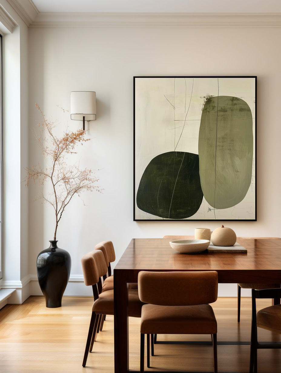 Modern Green And Beige Abstract Minimalist Wall Art Original Painting For Livingroom 