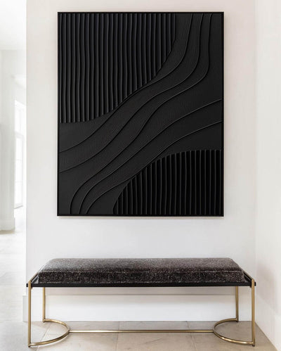 Black 3D Texture Painting Modern Minimalist Luxury Art Black Abstract Wall Art Black 3D Abstract Painting on Canvas 