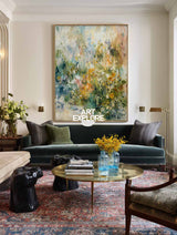 Vibrant Sage Green and Amber Floral Painting Extra Large Sofa Feature Art