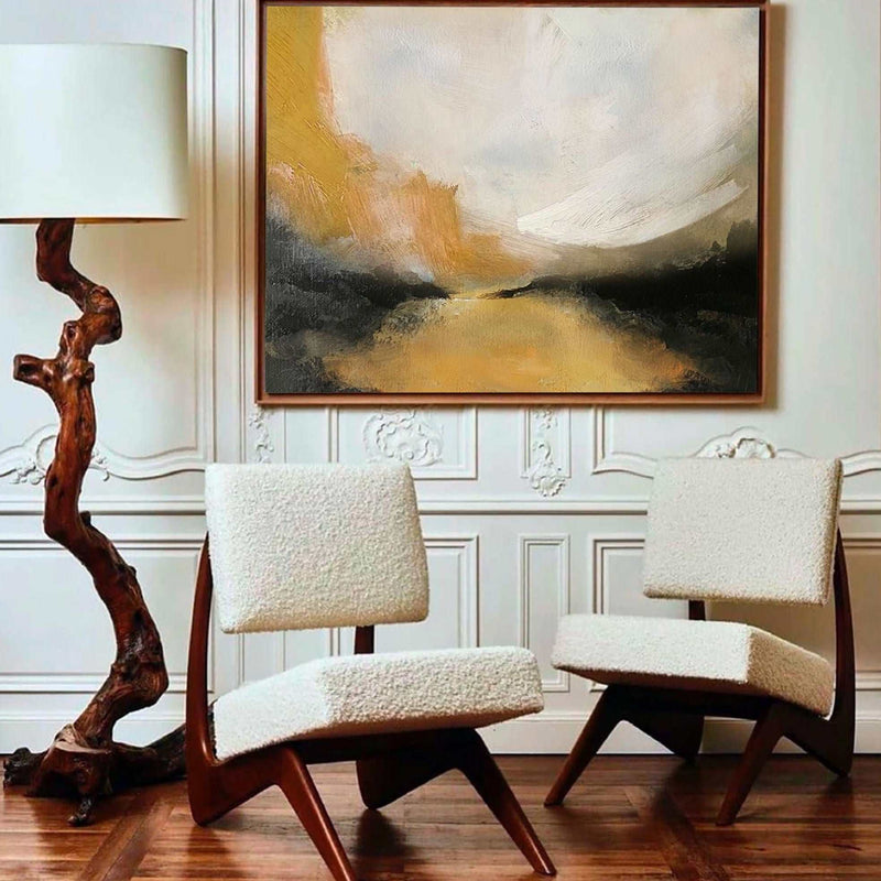 Large Gold And White Abstract Acrylic Painting Landscape Paintings On Canvas Modern Landscape Wall Art Abstract Painting For Interior