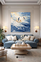 Large Surf Acrylic Paintings Blue Surf Art Modern Hand-made Thick Texture Painting