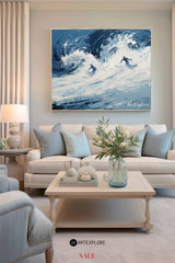 Modern Light Blue Surf Wall Art Paintings White Blue Surf Canvas Painting Original Handmade Painting