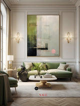 Wabi-sabi Green Abstract Art, Green Minimalist Painting, Luxury Textured Canvas Wall Art 