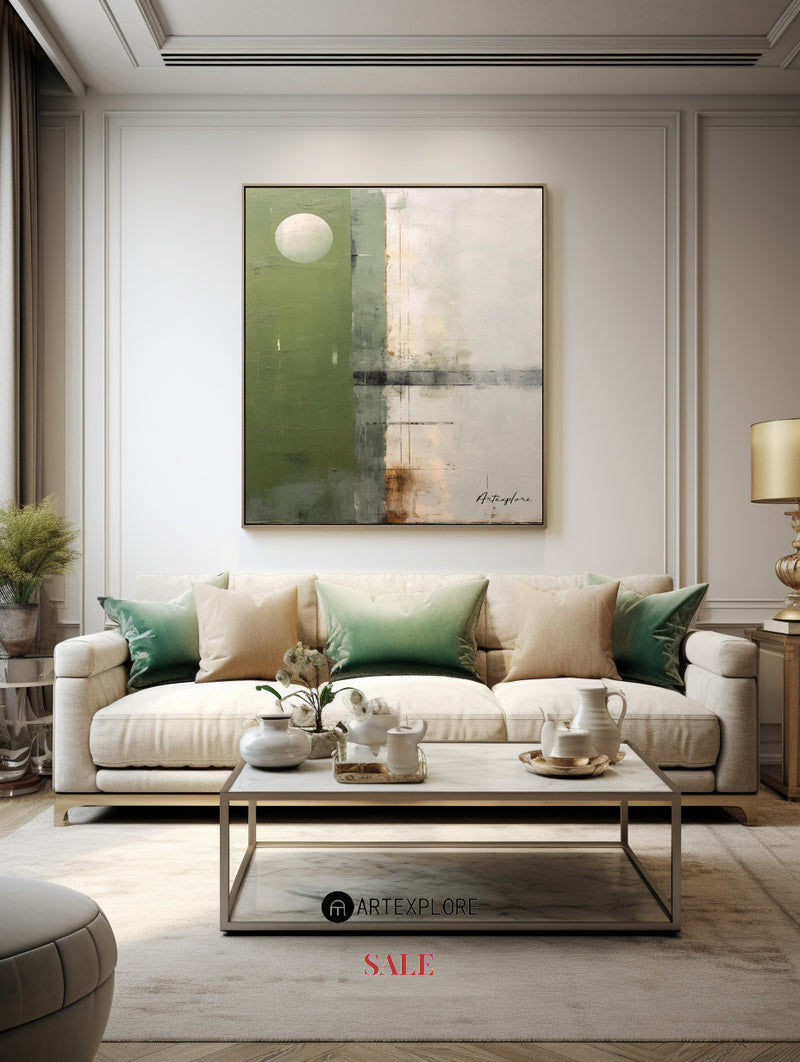 Modern Green Abstract Wall Art, Green Minimalist Painting, Textured Canvas Wall Art