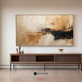 Modern large tan and brown abstract painting, black and beige acrylic painting for sale